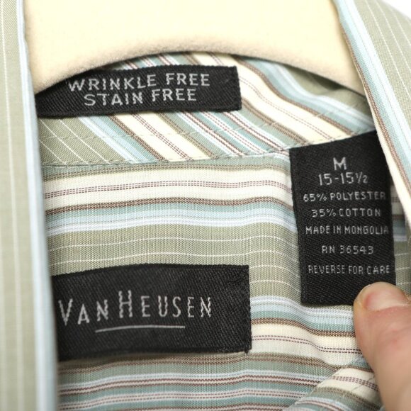 Van Heusen Stripe Short Sleeve Shirt Button Down Lightweight Casual Green - Picture 4 of 9